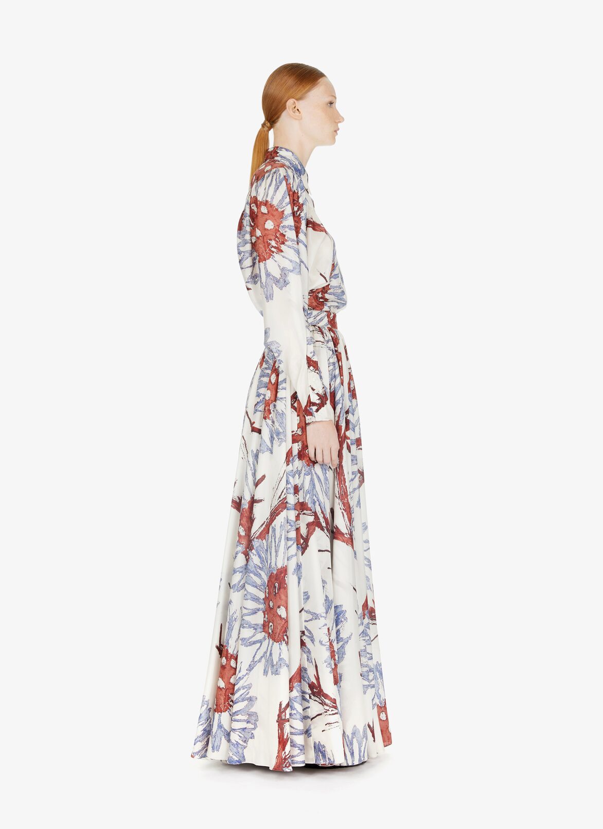 Wide printed habotai silk skirt  ALAÏA WHITE/GRAY BLUE WIDE PRINTED HABOTAI SILK SKIRT